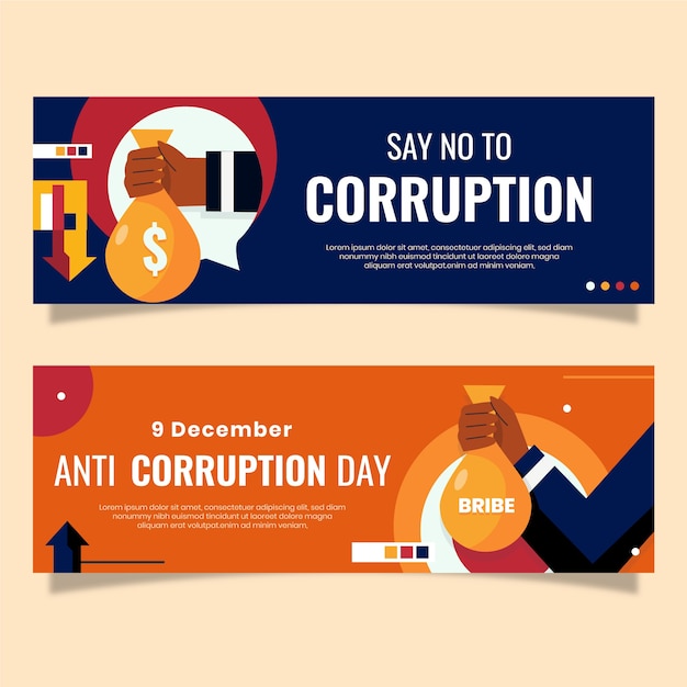 Flat anti corruption day horizontal banners set