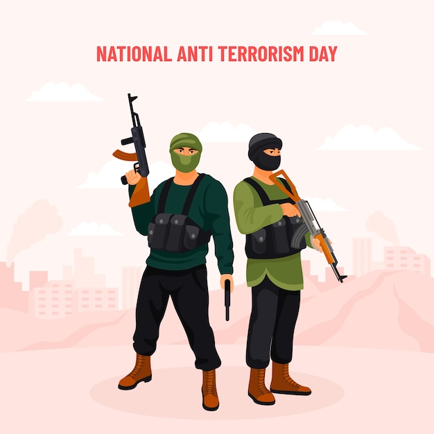 Free Vector flat anti terrorism day illustration with armed person