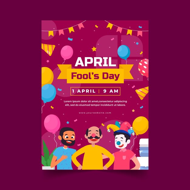 Flat april fools day vertical flyer template