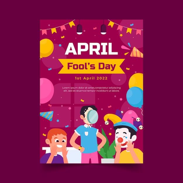 Flat april fools day vertical flyer template