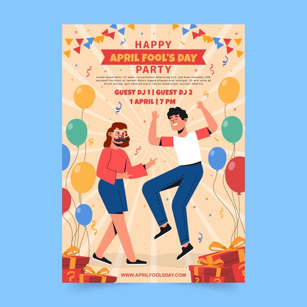 Flat april fools day vertical flyer template