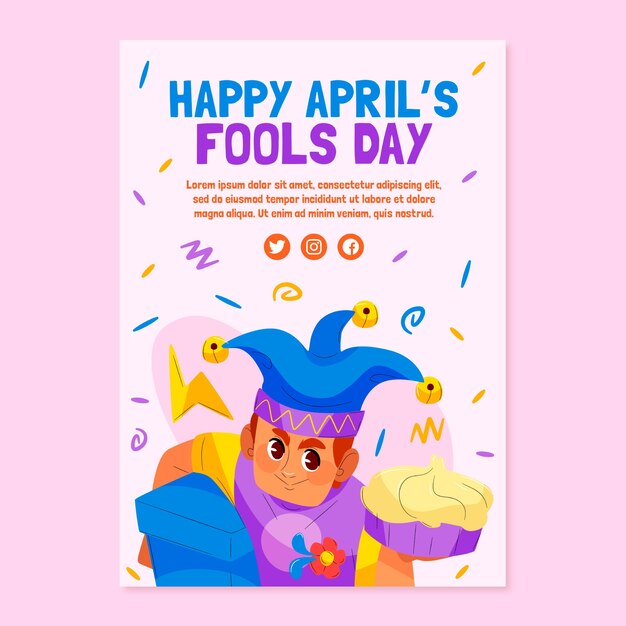 Flat april fools day vertical flyer template