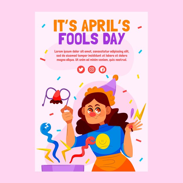 Flat april fools day vertical flyer template