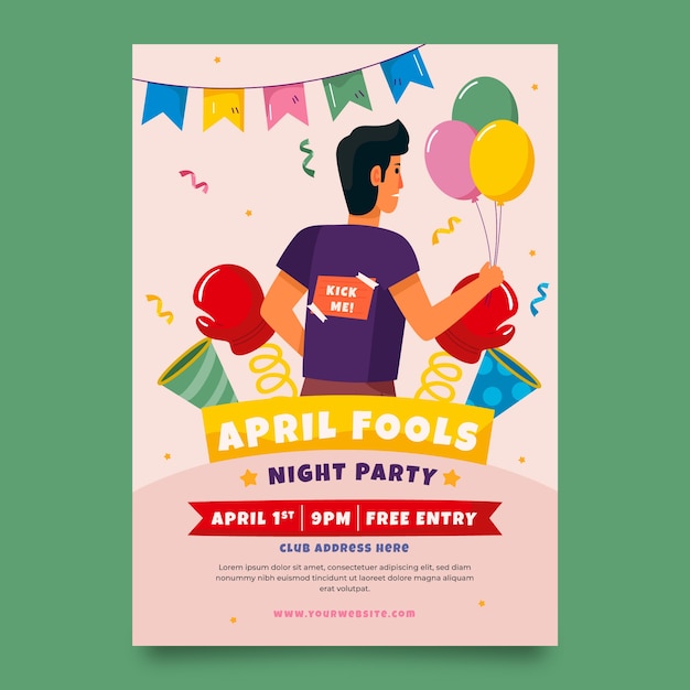 Flat april fools day vertical flyer template