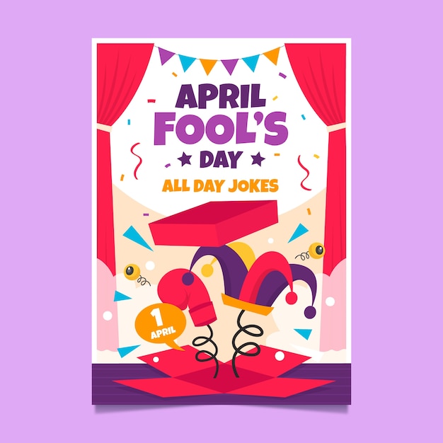 Flat april fools day vertical flyer template