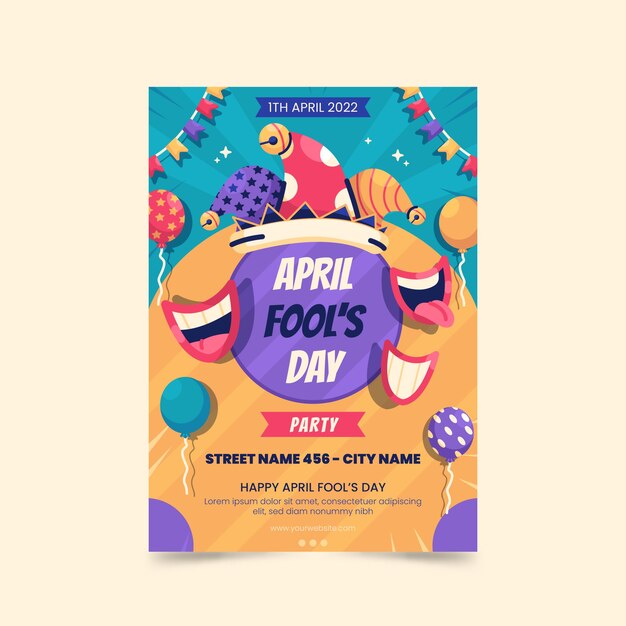 Flat april fools day vertical poster template