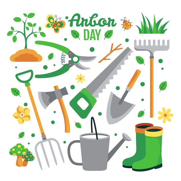 Flat arbor day elements collection