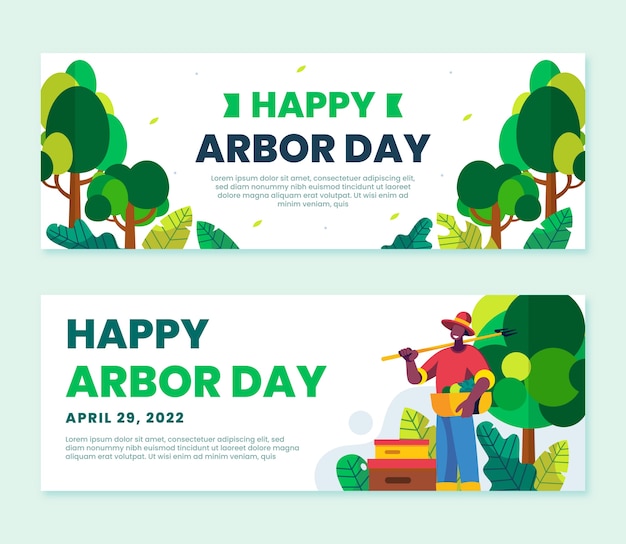 Flat arbor day horizontal banners set