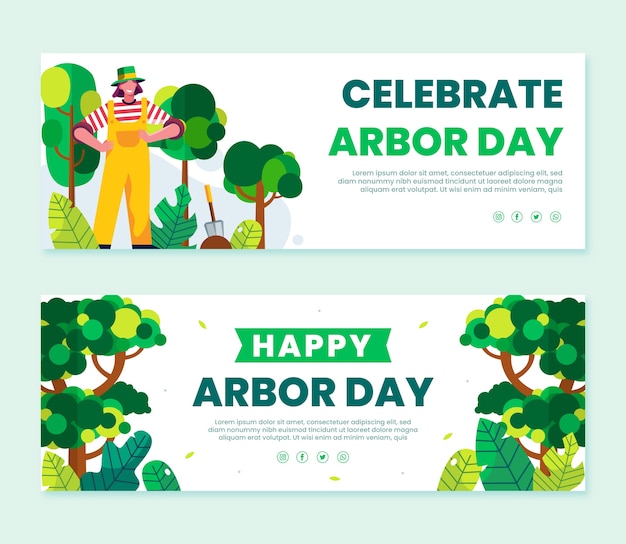 Flat arbor day horizontal banners set