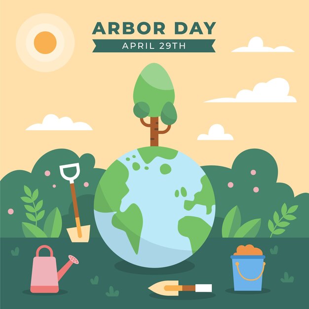 Flat arbor day illustration