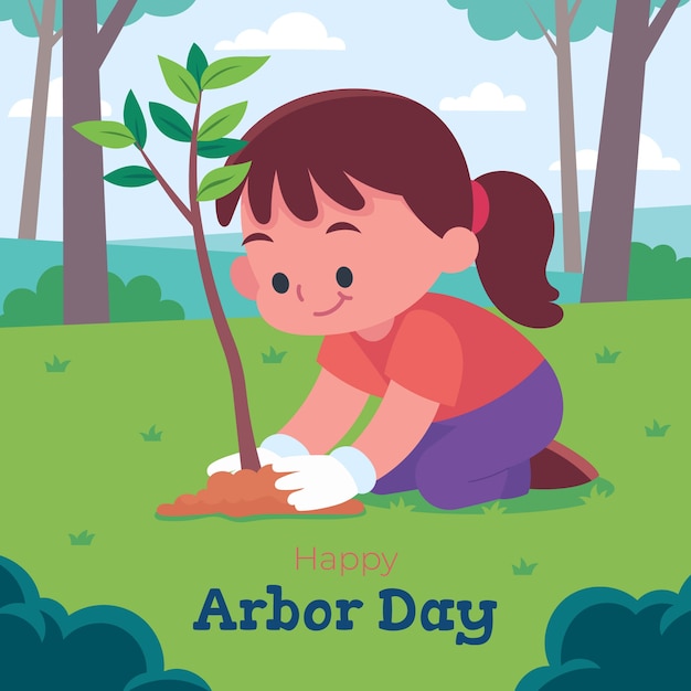 Flat arbor day illustration