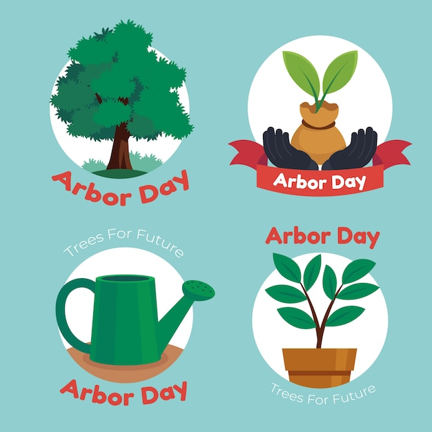 Flat arbor day labels collection