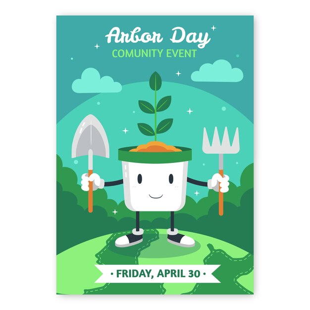 Flat arbor day vertical poster template