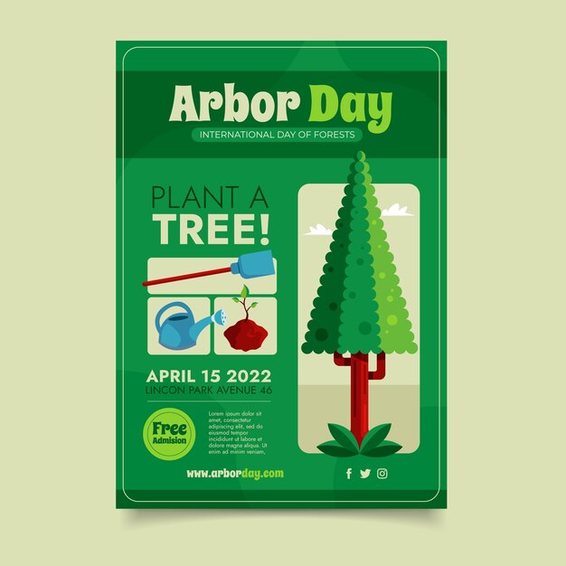 Flat arbor day vertical poster template