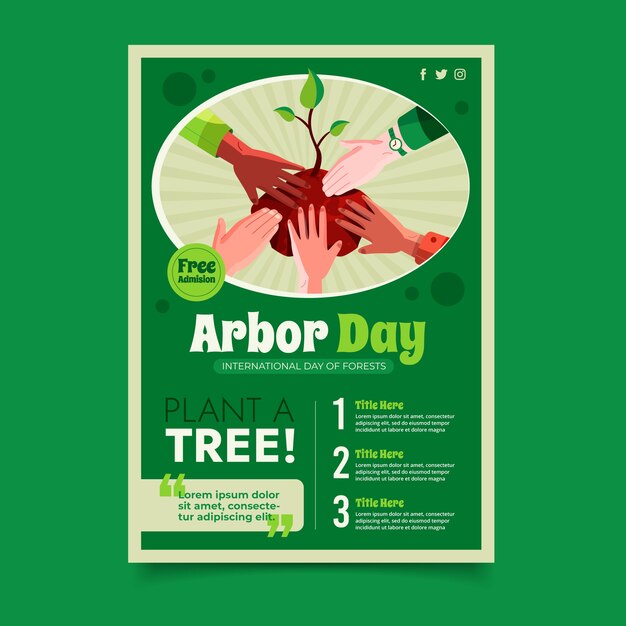 Flat arbor day vertical poster template