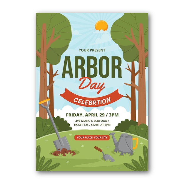 Flat arbor day vertical poster template