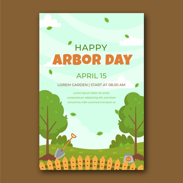 Flat arbor day vertical poster template