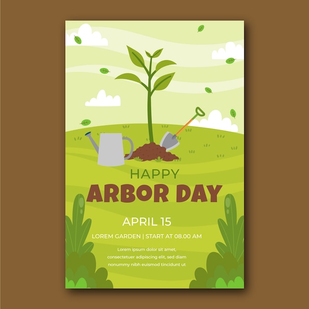 Flat arbor day vertical poster template