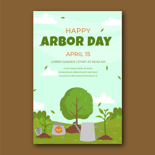 Flat arbor day vertical poster template