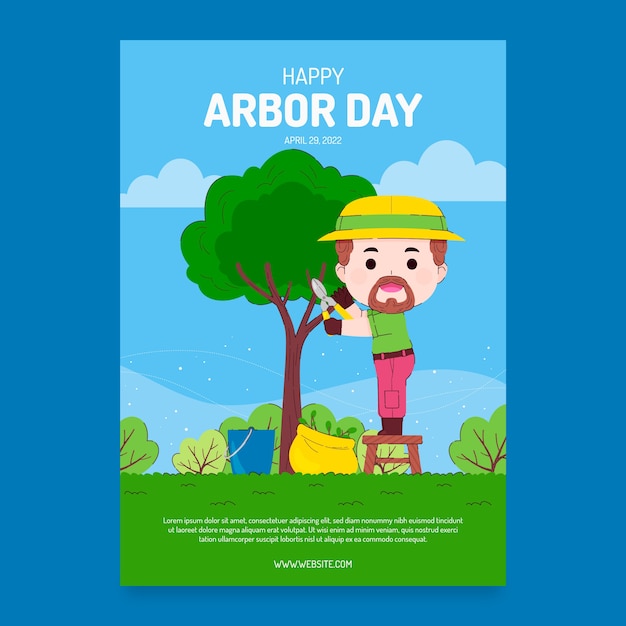 Flat arbor day vertical poster template