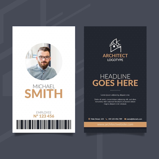 Free Vector flat architect service id card template