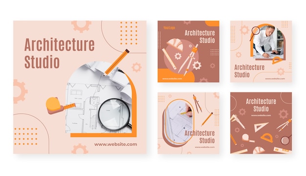 Free Vector flat architect service instagram posts collection