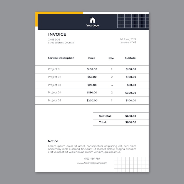 Flat architect service invoice template