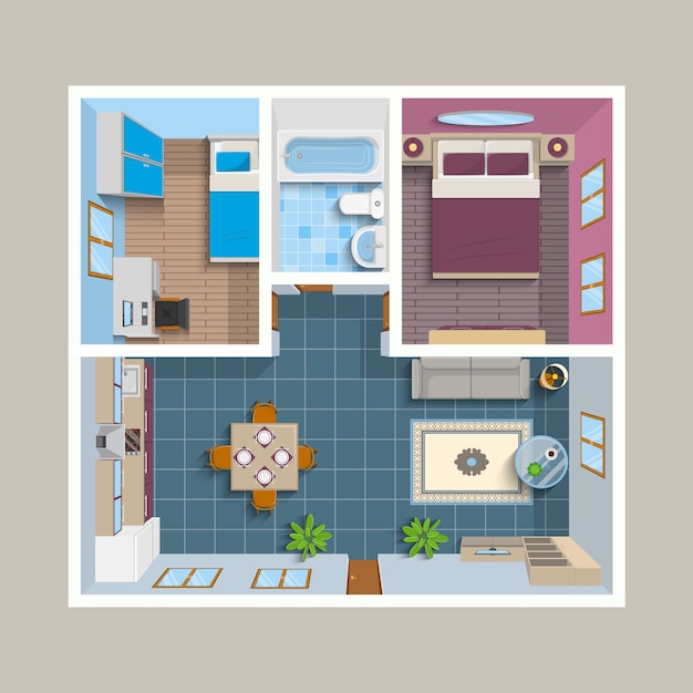 Flat Architectural Plan Top View Position