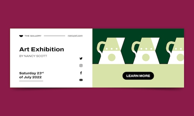 Free vector flat art exhibition event horizontal banner template