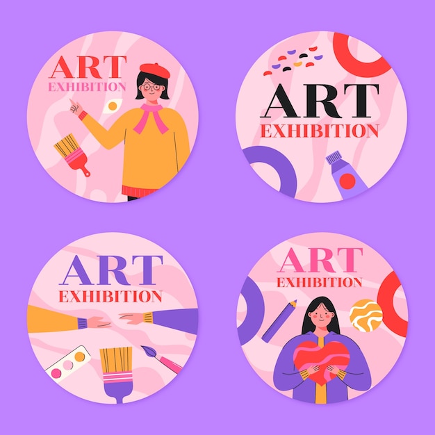 Free Vector flat art exhibition event labels collection