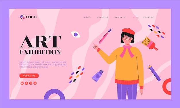 Flat art exhibition event landing page template