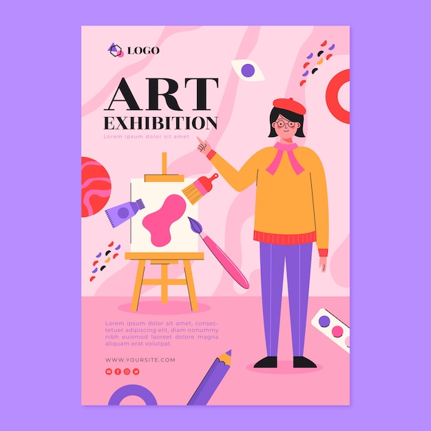 Flat art exhibition event poster template