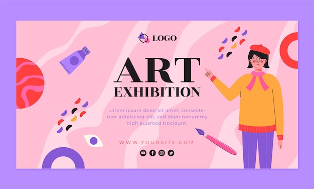 Flat art exhibition event social media promo template