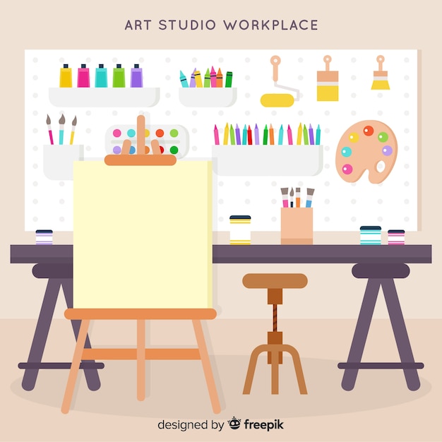 Free Vector flat art studio workplace illustration