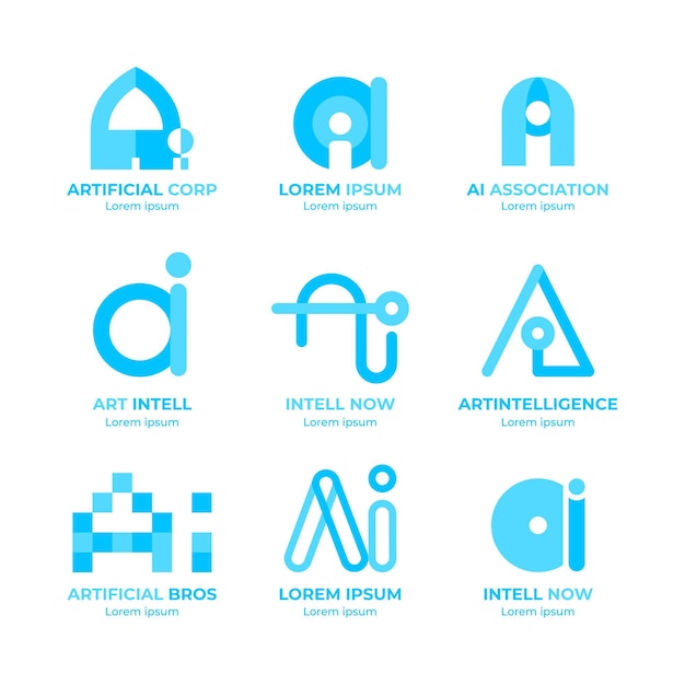 Flat artificial intelligence logo collection