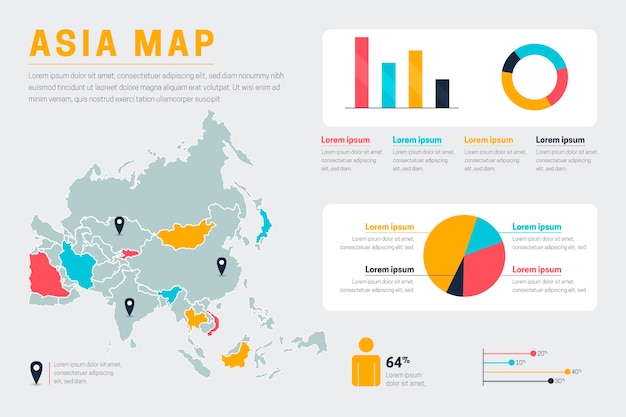 Free Vector flat asia map infographic