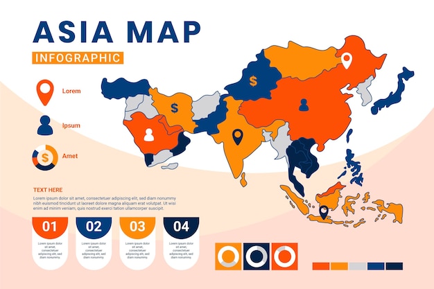 Flat asia map infographic