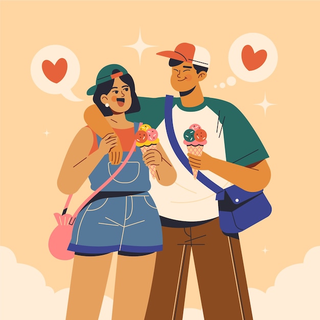 Free Vector flat asian couple love illustration