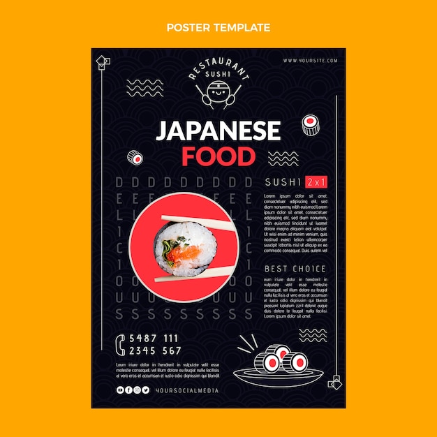 Flat asian cuisine vertical poster template