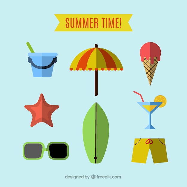 Flat assortment of decorative summer items