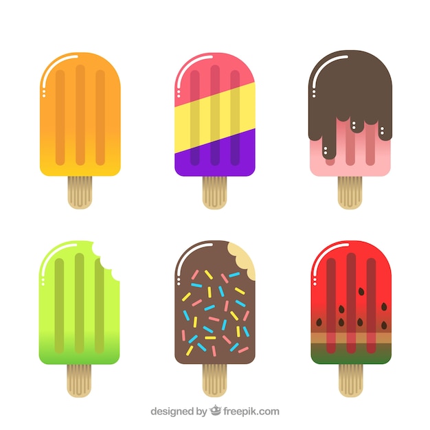 Flat assortment of delicious ice creams