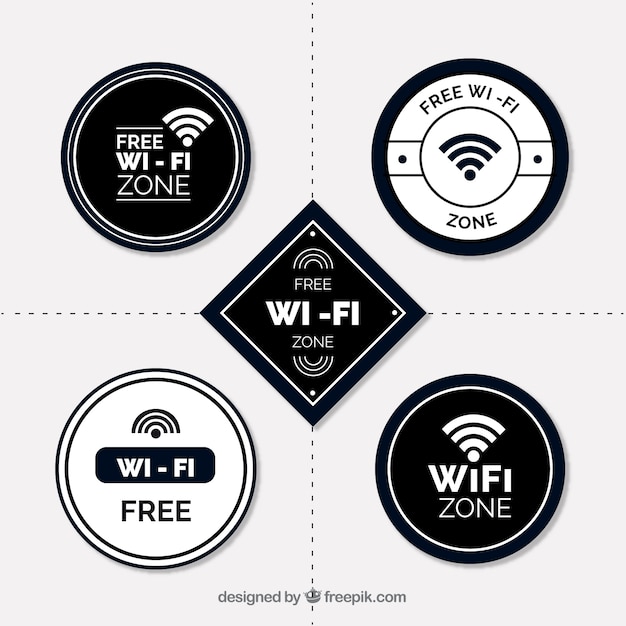 Flat assortment of white and black wifi stickers