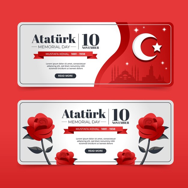 Flat ataturk memorial day horizontal banners set