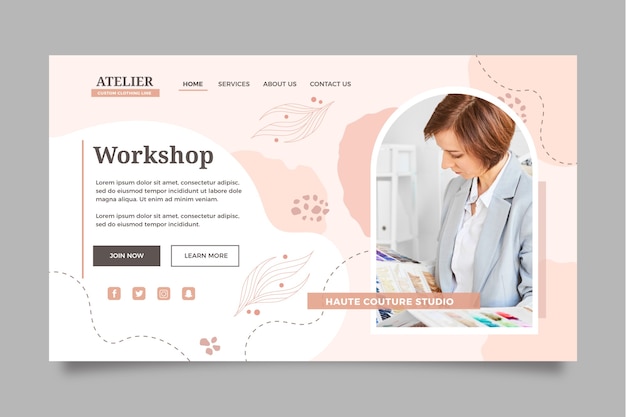 Free Vector flat atelier landing page template with abstract shapes