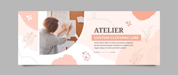 Flat atelier social media cover template with abstract shapes