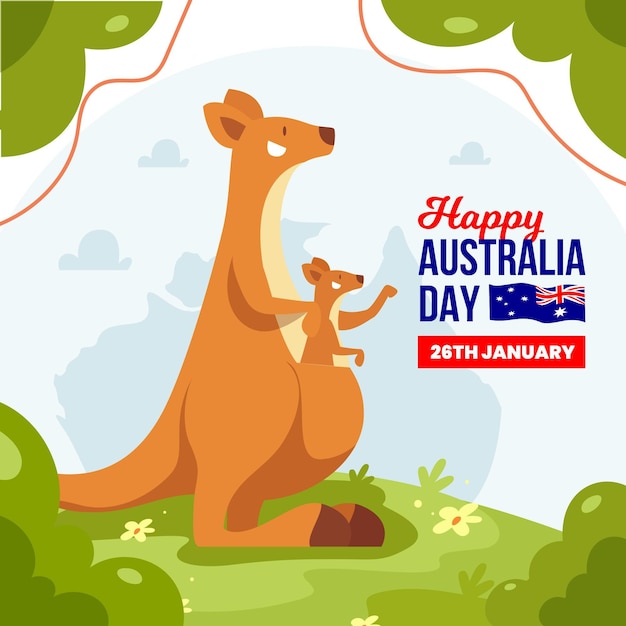 Flat australia day with kangaroos