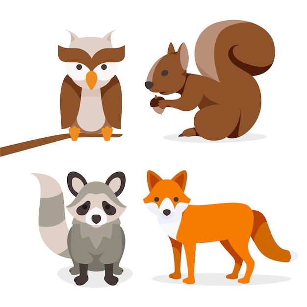 Free Vector flat autumn animals collection