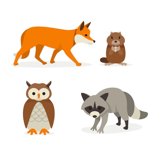 Flat autumn animals collection