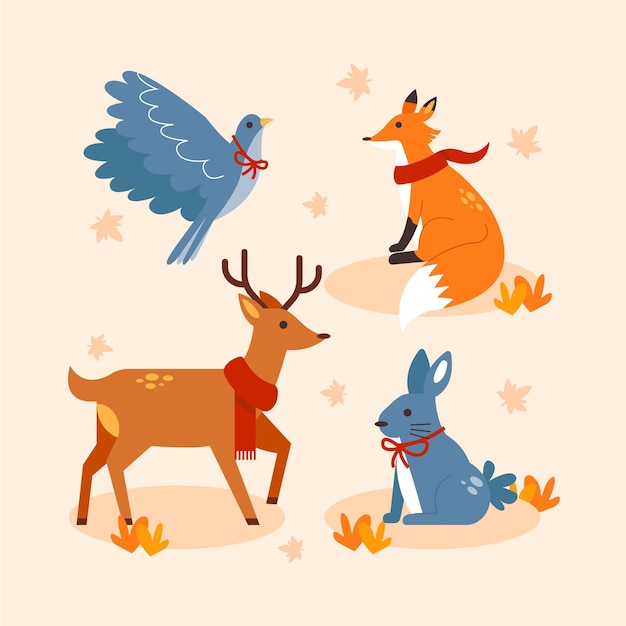 Flat autumn animals collection