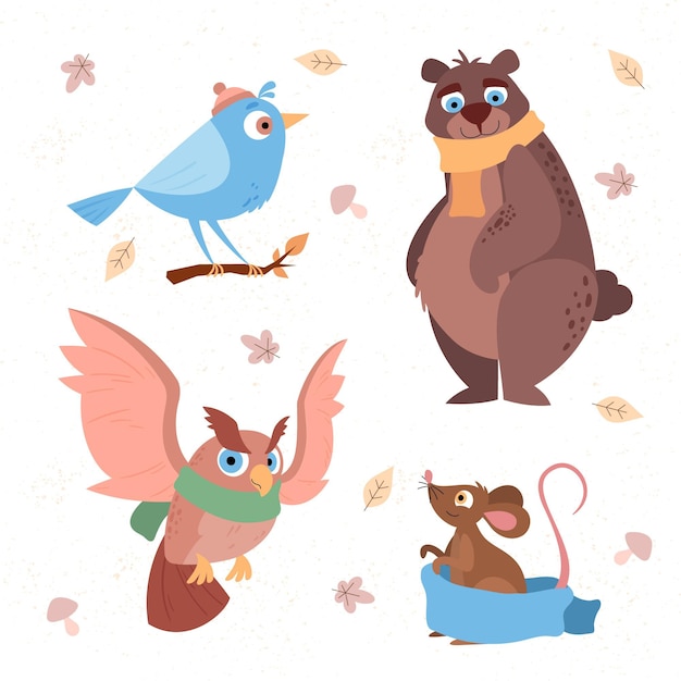 Free Vector flat autumn animals collection